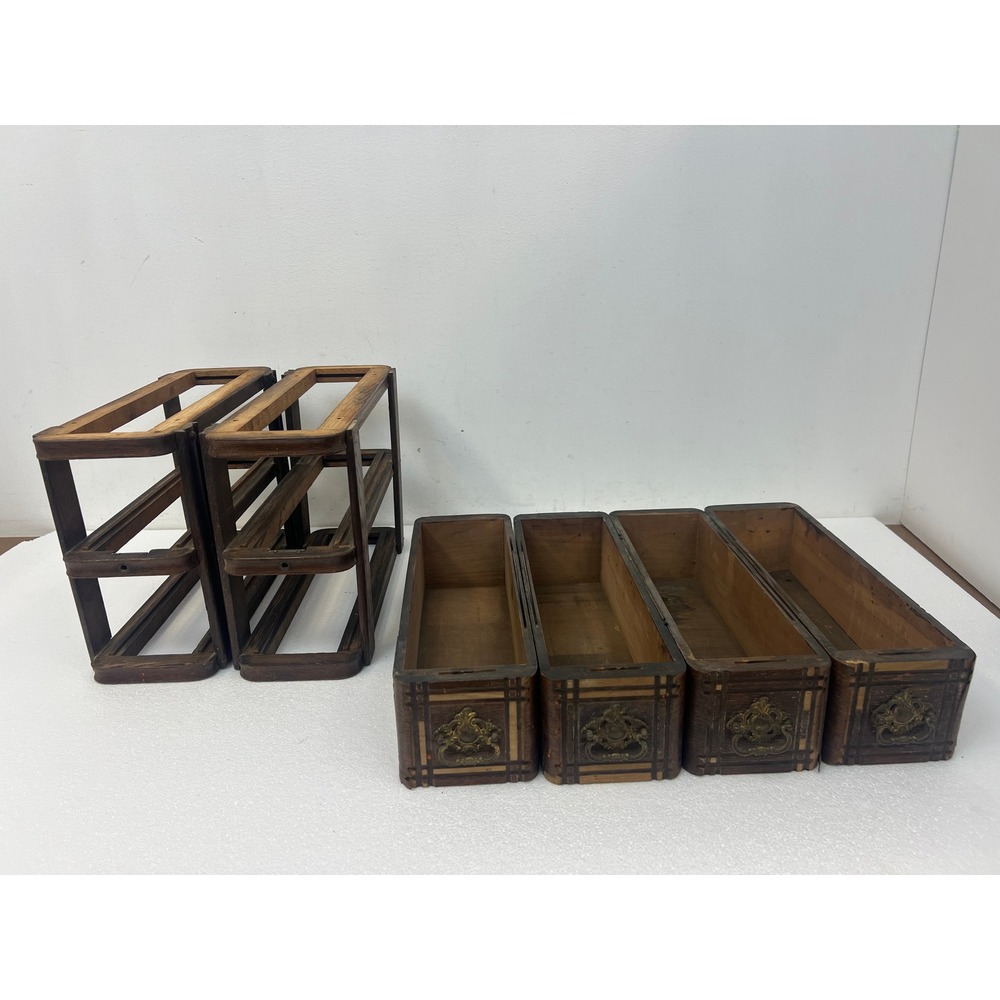 Vintage Wood Singer Sewing Machine Drawers w Brackets Wood Set of 2 Antique Pair - Picture 5 of 12
